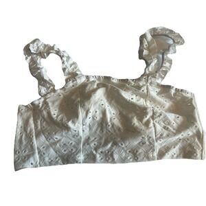 MakeMeChic Halter Crop Top Women Small White New Eyelet Ruffle Tie C214